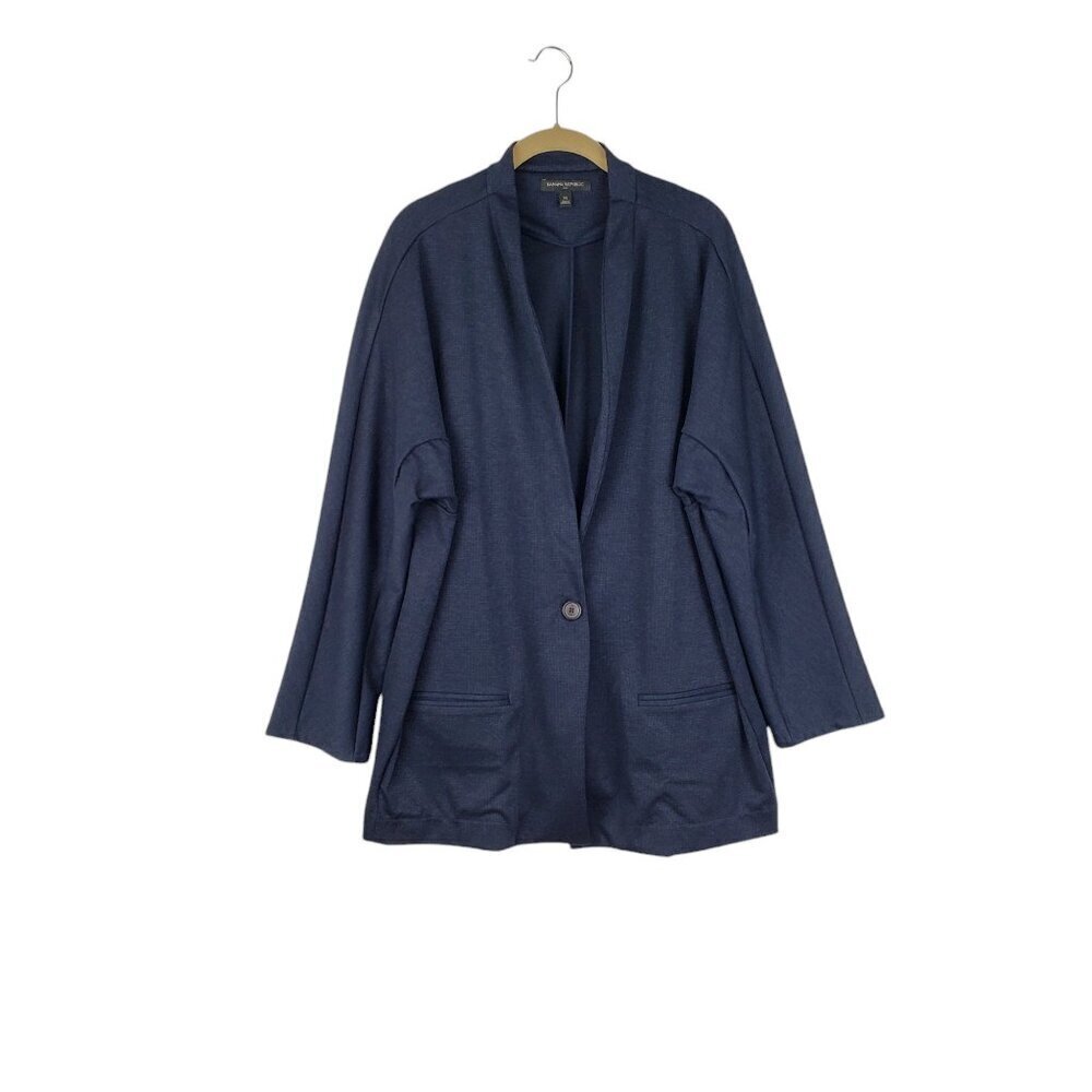 Banana Republic Nailhead Textured Blazer Longline Navy Blue Womens Size XL